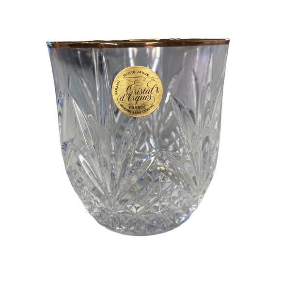 Cristal D'Arques Durand Longchamp Double Old Fashioned Glasses Gold Rim Set Of 2 - Picture 5 of 9